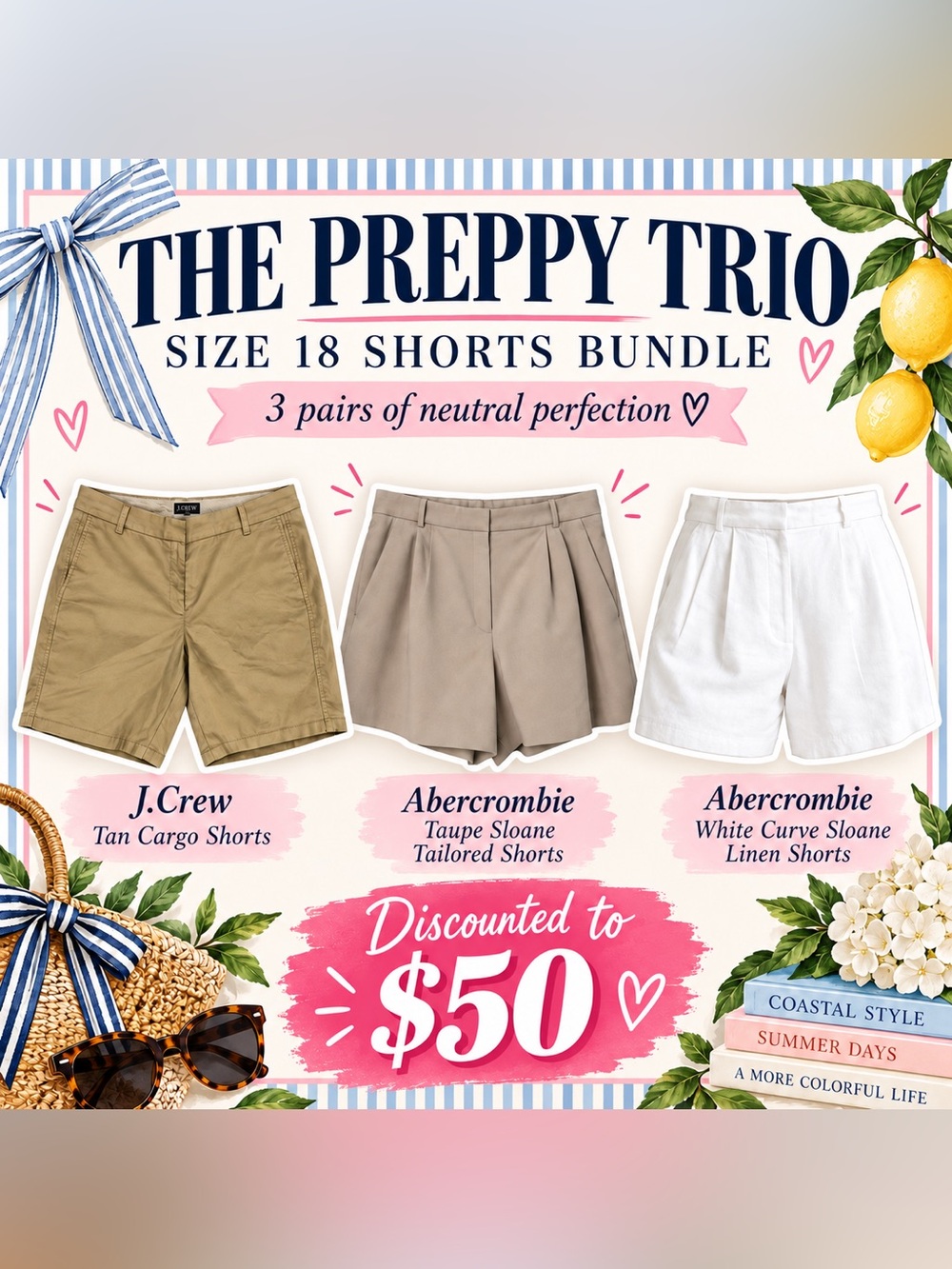 The Preppy Trio | 3-Pair Size 18 Shorts Bundle | J.Crew & Abercrombie | $50